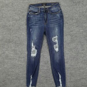 Judy Blue Jeans Womens 5/27 Blue Skinny Fit Distressed Ripped Raw Hem JB8246DK